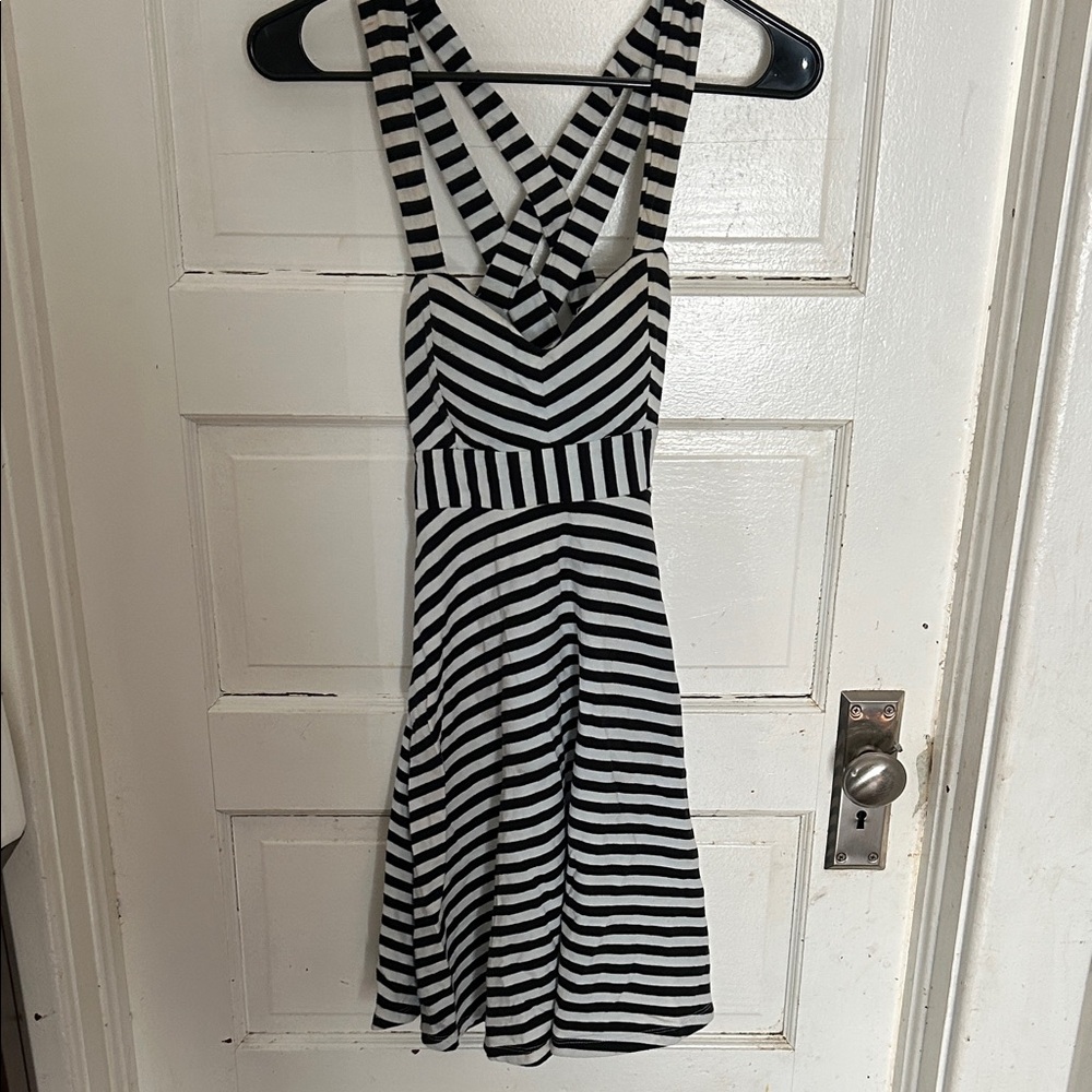 Candie's Black and White Striped Crisscross Mini Dress